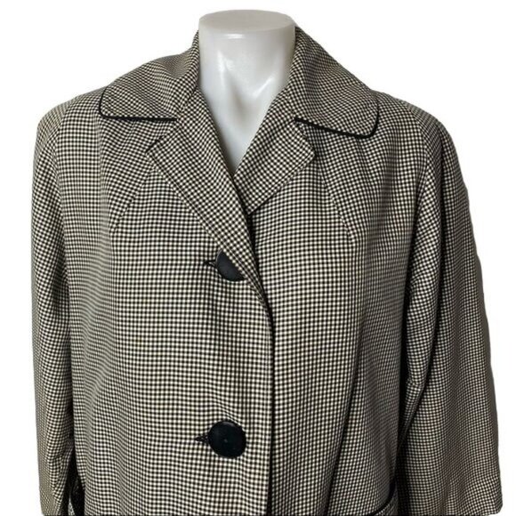 Vintage Canadian Maid Gray Plaid Overcoat Jacket Button Trench Nylon Coat Size L - Picture 3 of 12